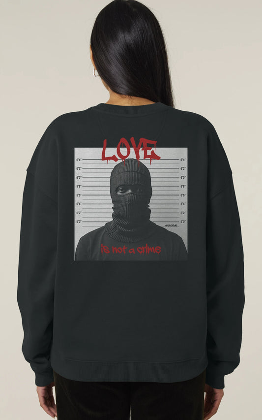 schwarzes Oversized Streetwear Sweatshirt mit Polizei-Lineup-Balaclava-Motiv - open pride