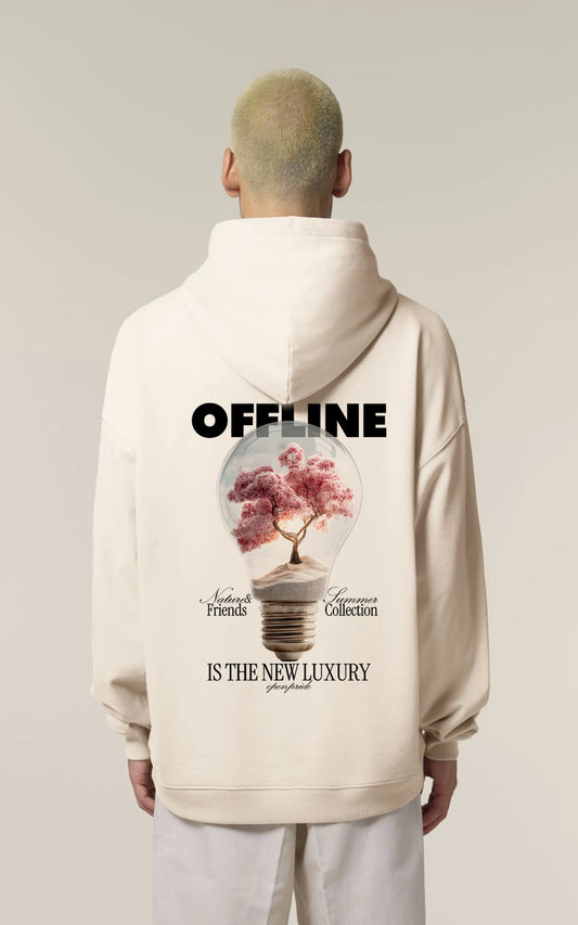 Premium Bio-Hoodie Offline is the new Luxury aus nachhaltiger Bio-Baumwolle, Oversized Unisex-Fit