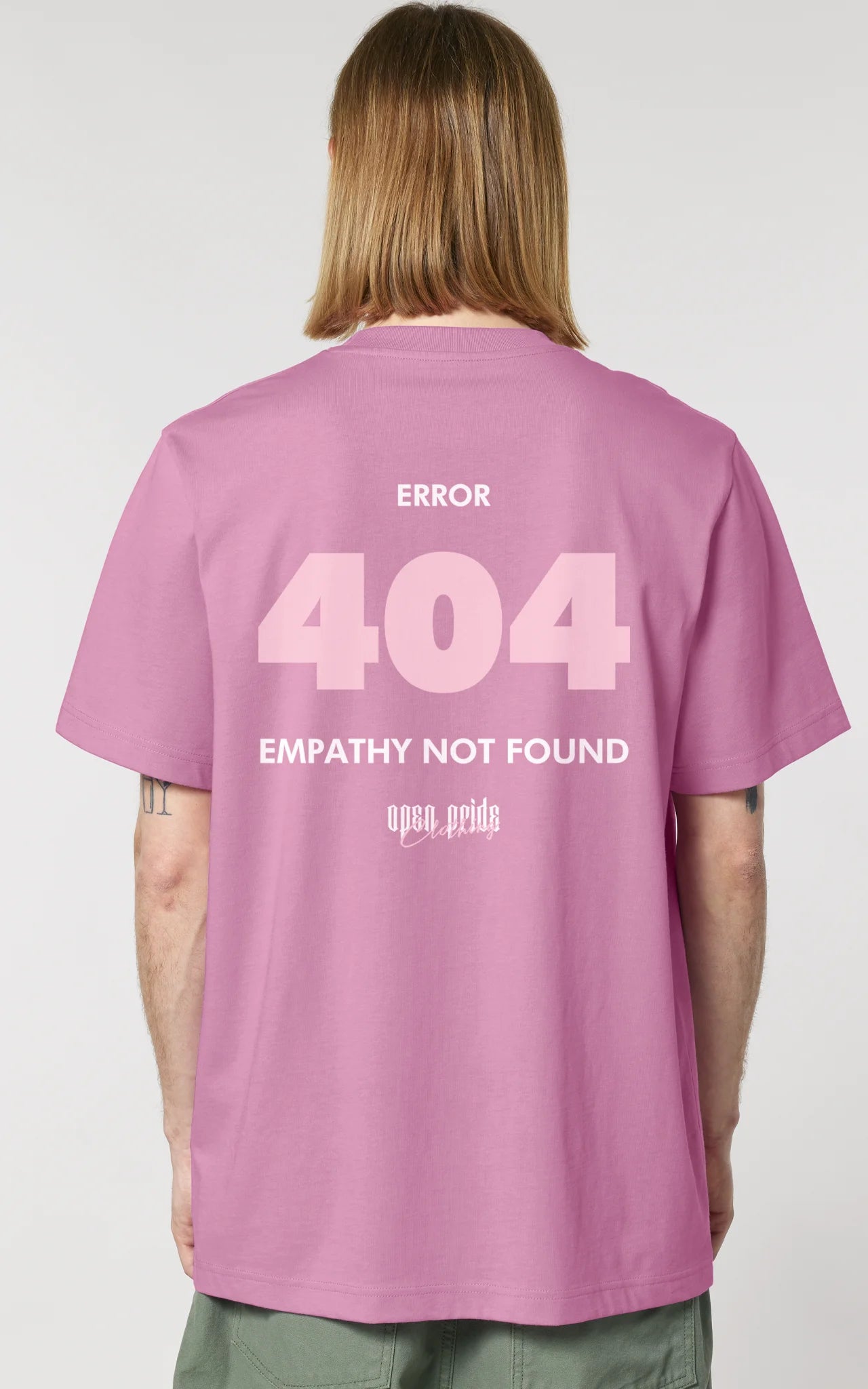 pinkes, Nachhaltiges Unisex Streetwear T-Shirt Error 404-Empathy Not Found aus Bio-Baumwolle