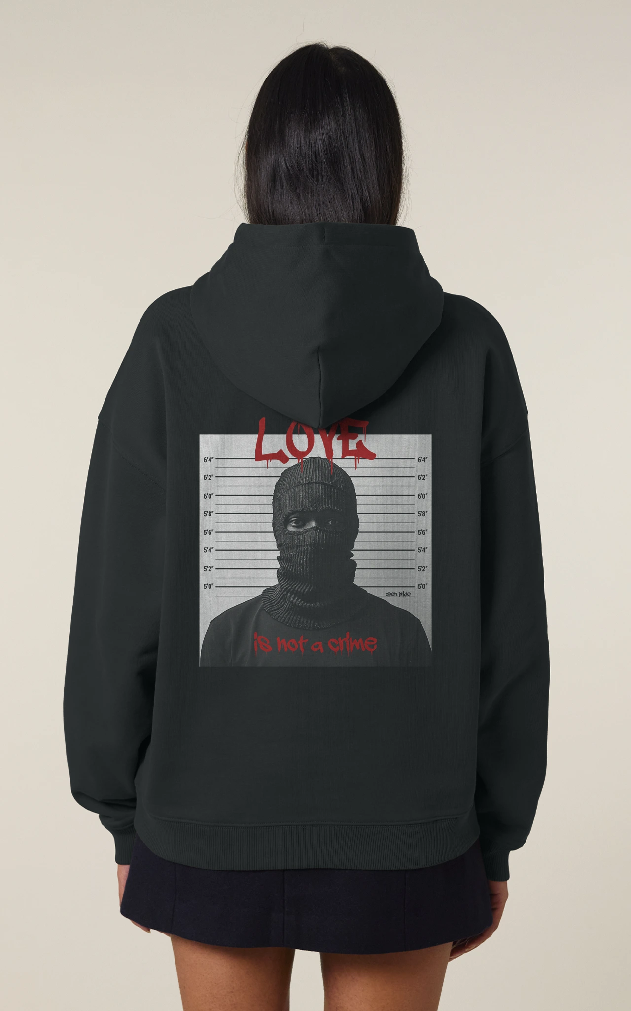 Schwarzer Protest-Hoodie mit Polizei-Lineup-Print für Streetwear-Liebhaber - Open Pride