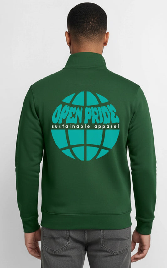 Globe Zip-Sweatshirt Grün – Unisex Sweatshirt mit Reißverschluss & Bio-Baumwolle