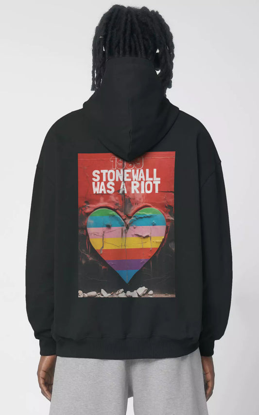 schwarzer Oversized Pride Hoodie 1969 Stonewall was a Riot