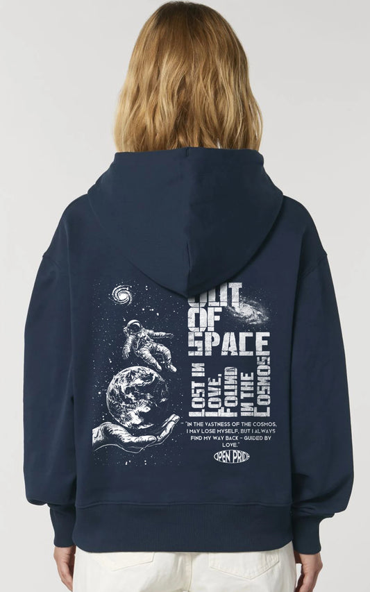 Love Lost in Space Oversized Hoodie - Astronaut im Weltraum marineblau