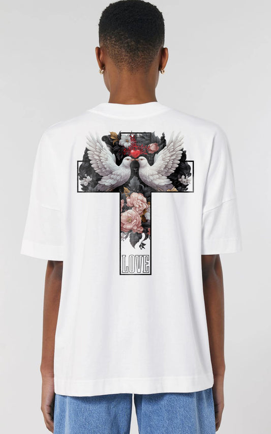 weißes organic Oversized T-Shirt Love Cross
