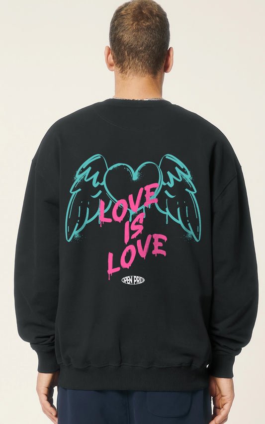 Love is Love - Schwarzes Oversized Crewneck Sweatshirt im Graffiti-Style