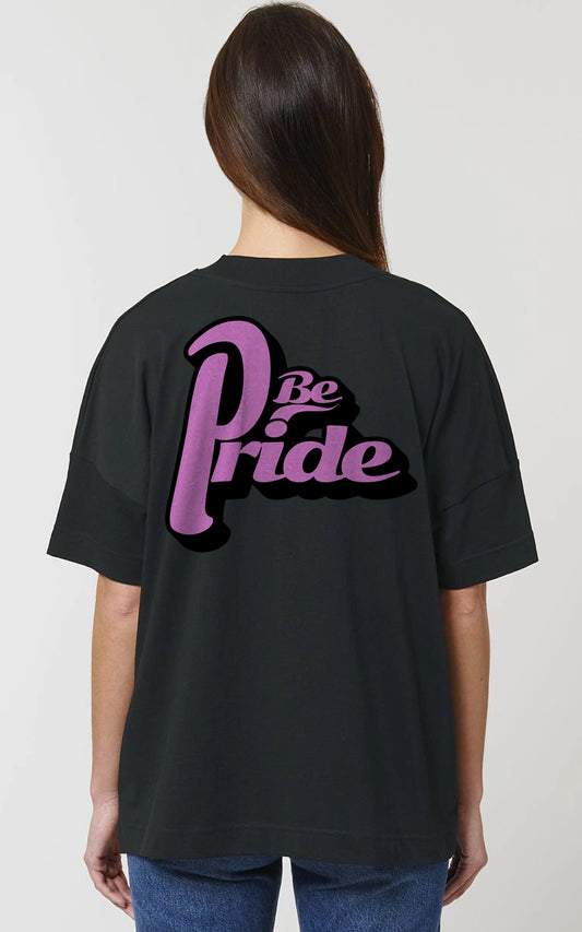 schwarzes organic Oversized T-Shirt Be Pride Backprint