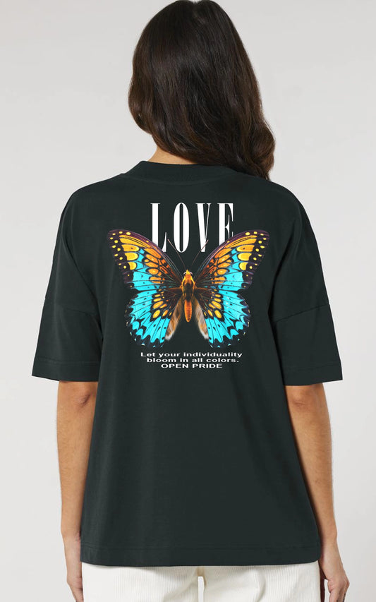 schwarzes organic Oversized T-Shirt Pride Love Butterfly
