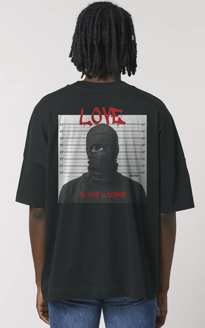 Schwarzes Oversized Streetwear T-Shirt mit Polizei-Lineup-Balaclava-Print - Open Pride