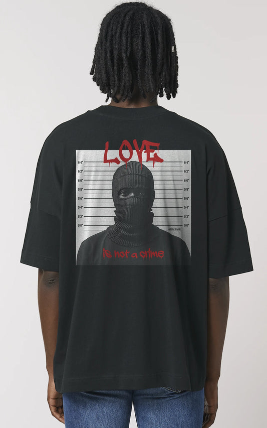 Schwarzes Oversized Streetwear T-Shirt mit Polizei-Lineup-Balaclava-Print - Open Pride