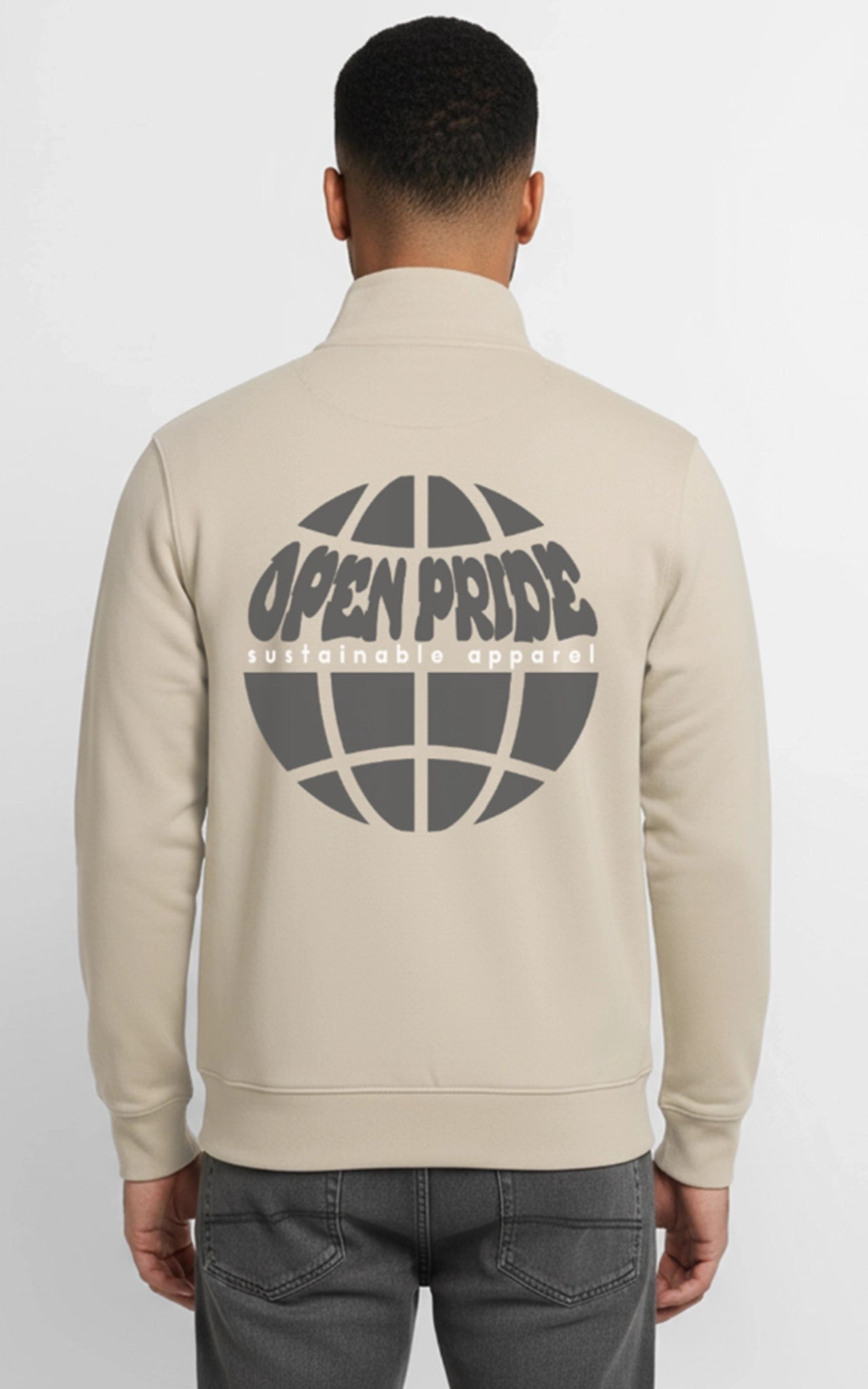 Globe Zip-Sweatshirt Beige – Unisex Sweatshirt mit Reißverschluss & Bio-Baumwolle