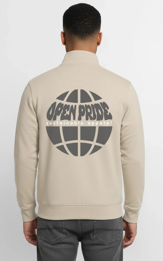 Globe Zip-Sweatshirt Beige – Unisex Sweatshirt mit Reißverschluss & Bio-Baumwolle