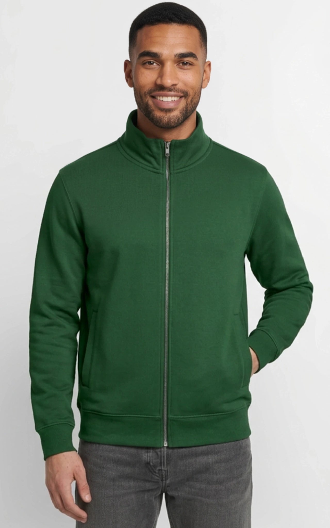 Grünes Globe Zip-Sweatshirt – Unisex Sweatshirt mit Reißverschluss & Bio-Baumwolle